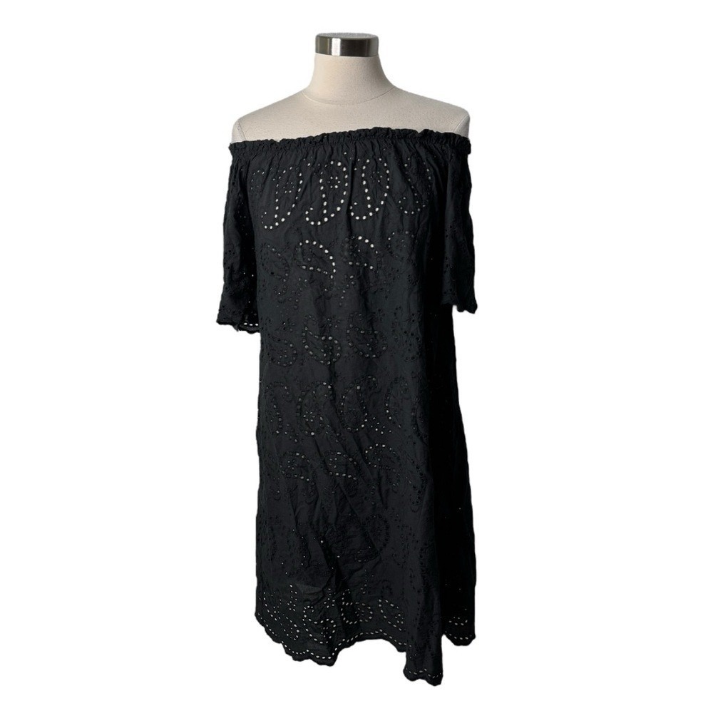 Valentina Naldi Black Strapless Cotton Eyelet Dress Italy Made Womens Medium NEW